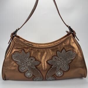Vintage Charm and Luck Shoulder Bag Brown Metallic Beaded One Strap Purse